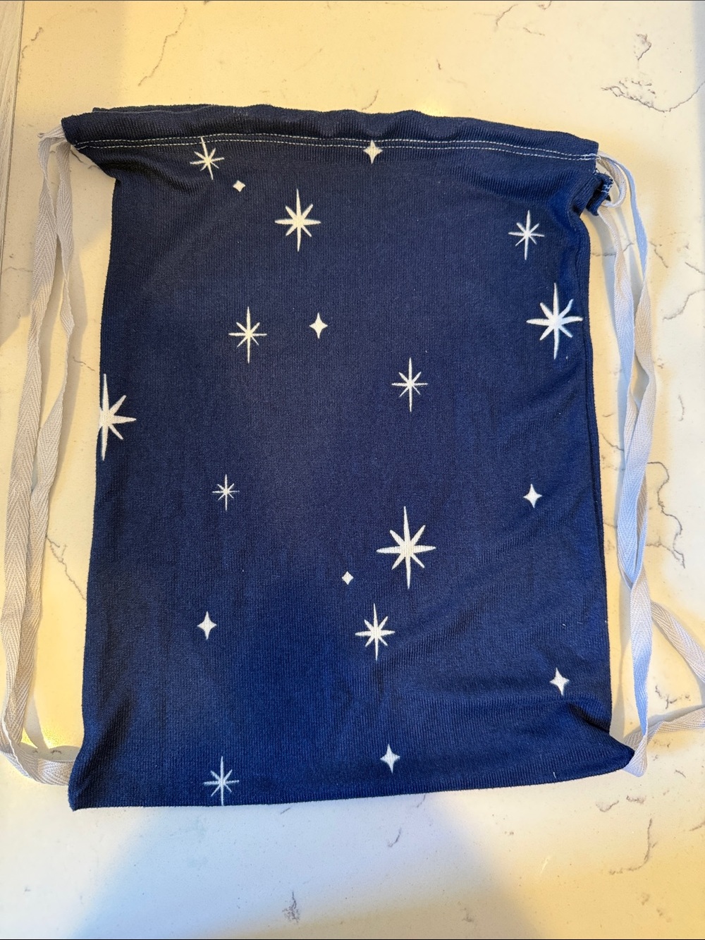 Navy Drawstring Canvas Backpack with White Star Print